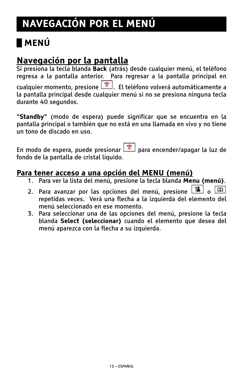 Navegación por el menú, Menú navegación por la pantalla | ClearSounds A300 User Manual | Page 79 / 192
