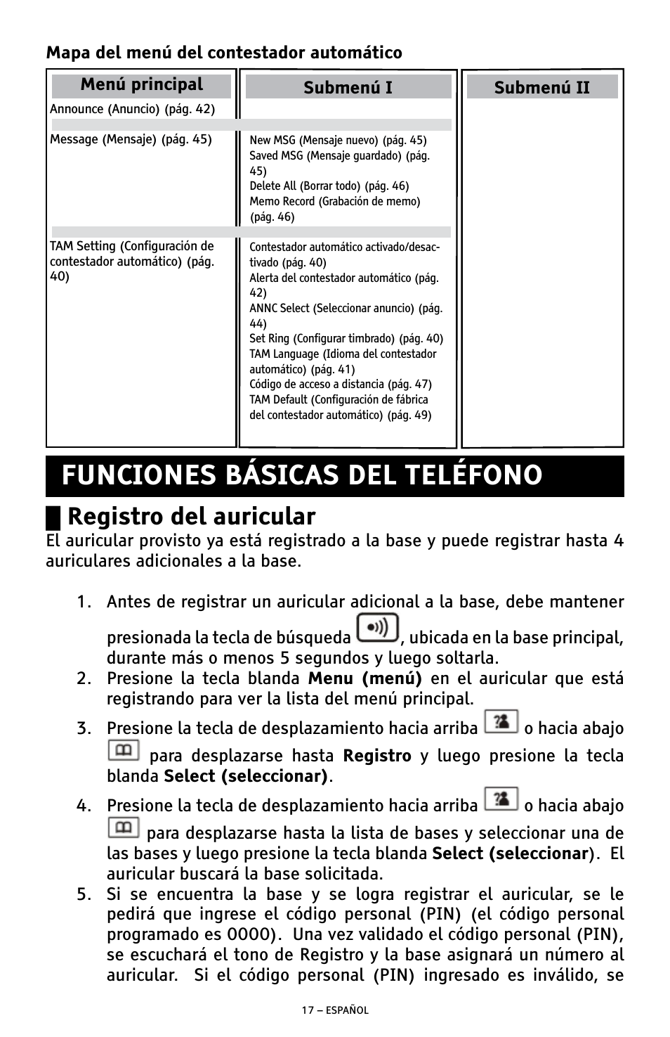 Funciones básicas del teléfono, Registro del auricular | ClearSounds A300 User Manual | Page 81 / 192