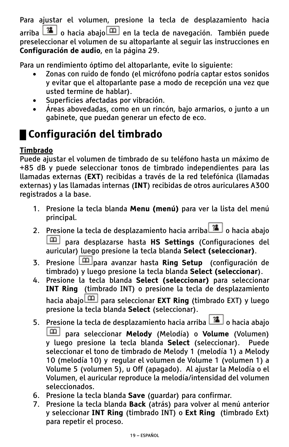 Configuración del timbrado | ClearSounds A300 User Manual | Page 83 / 192