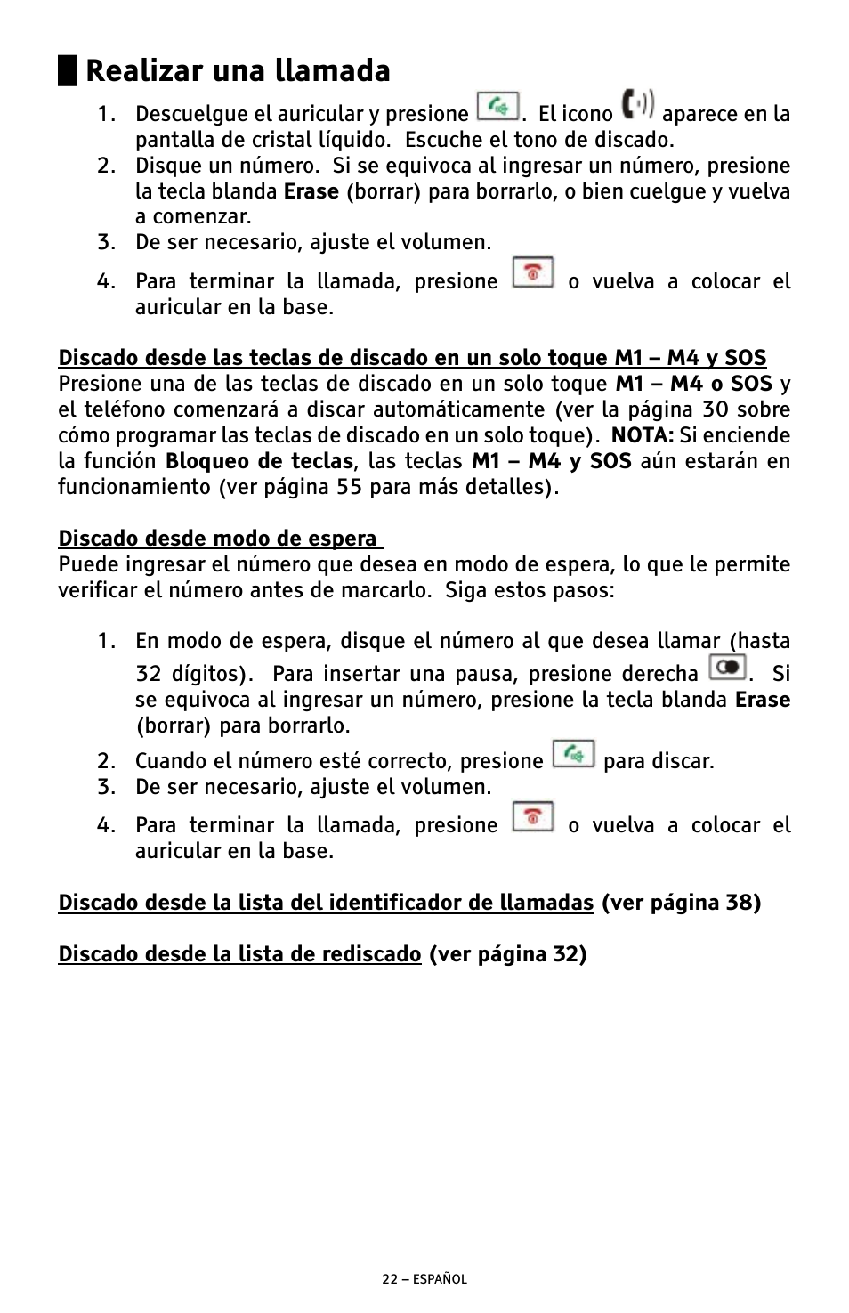 Realizar una llamada | ClearSounds A300 User Manual | Page 86 / 192