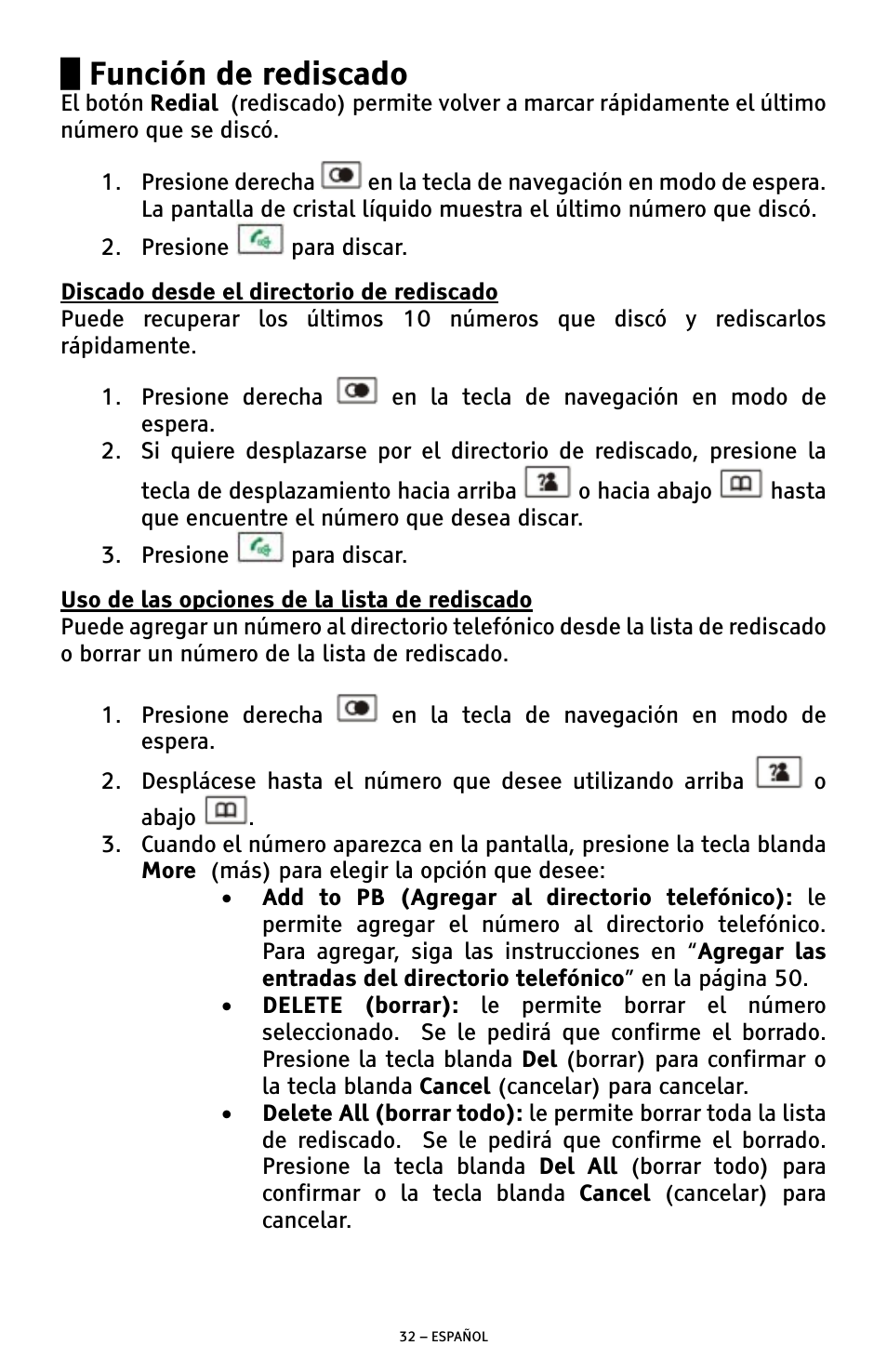 Función de rediscado | ClearSounds A300 User Manual | Page 96 / 192