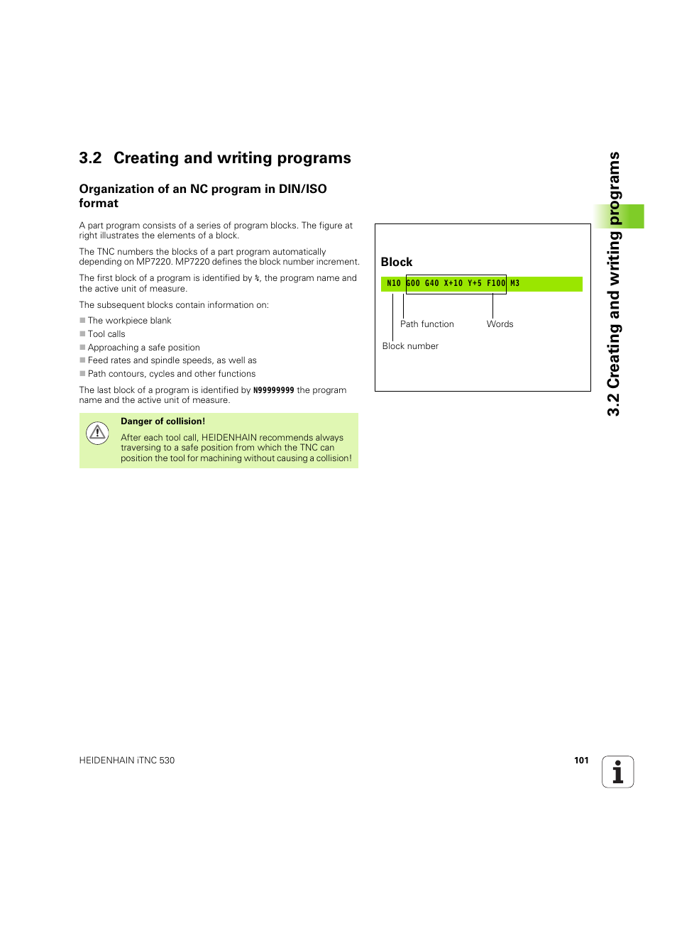 2 creating and writing programs, Organization of an nc program in din/iso format | HEIDENHAIN iTNC 530 (60642x-04) ISO programming User Manual | Page 101 / 664