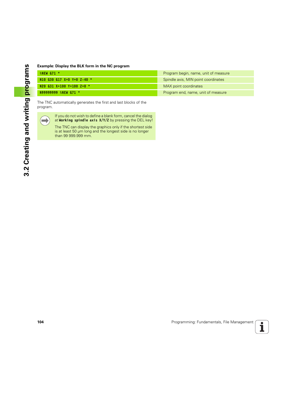 2 cr eating and wr iting pr ogr ams | HEIDENHAIN iTNC 530 (60642x-04) ISO programming User Manual | Page 104 / 664