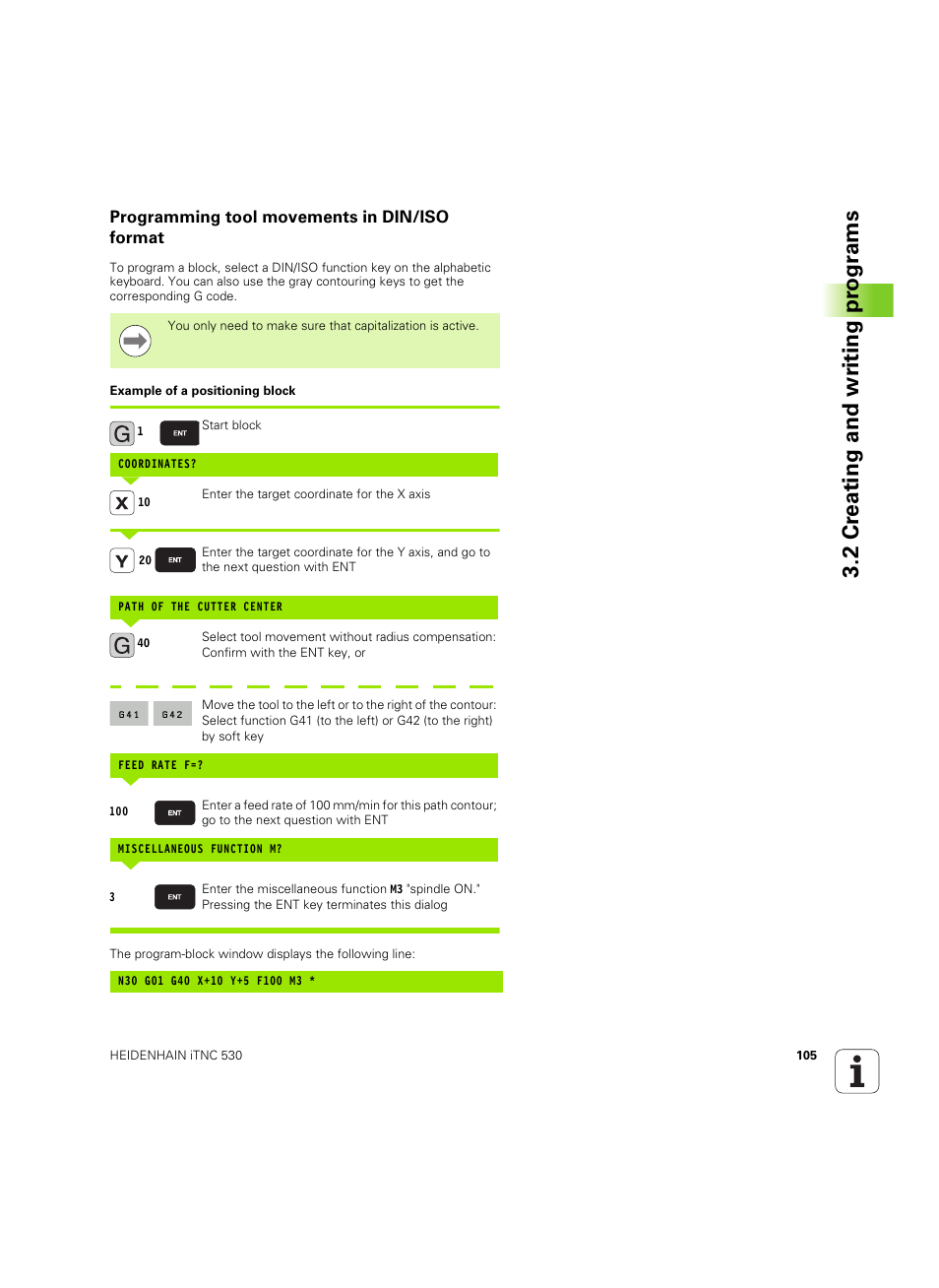 Programming tool movements in din/iso format, 2 cr eating and wr iting pr ogr ams | HEIDENHAIN iTNC 530 (60642x-04) ISO programming User Manual | Page 105 / 664