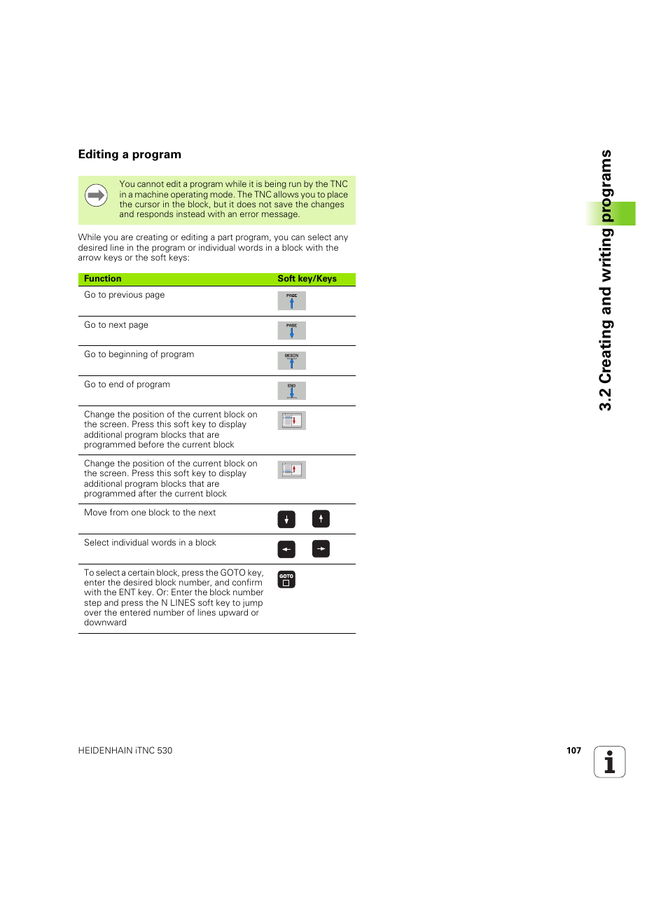 Editing a program, 2 cr eating and wr iting pr ogr ams | HEIDENHAIN iTNC 530 (60642x-04) ISO programming User Manual | Page 107 / 664