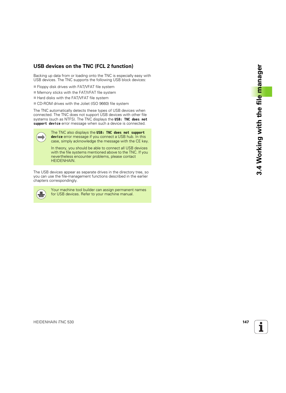 Usb devices on the tnc (fcl 2 function), 4 w o rk ing with the file manag er | HEIDENHAIN iTNC 530 (60642x-04) ISO programming User Manual | Page 147 / 664