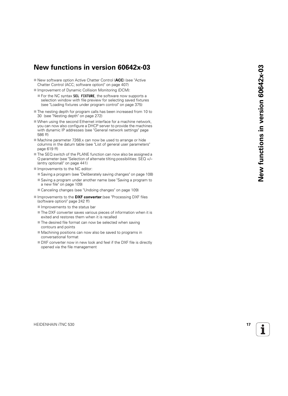 New functions in version 60642x-03 | HEIDENHAIN iTNC 530 (60642x-04) ISO programming User Manual | Page 17 / 664