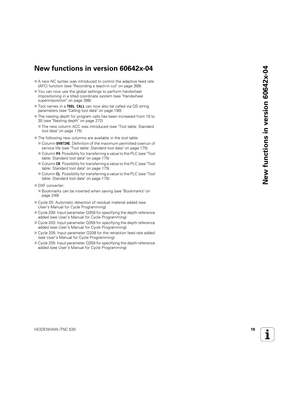 New functions in version 60642x-04 | HEIDENHAIN iTNC 530 (60642x-04) ISO programming User Manual | Page 19 / 664