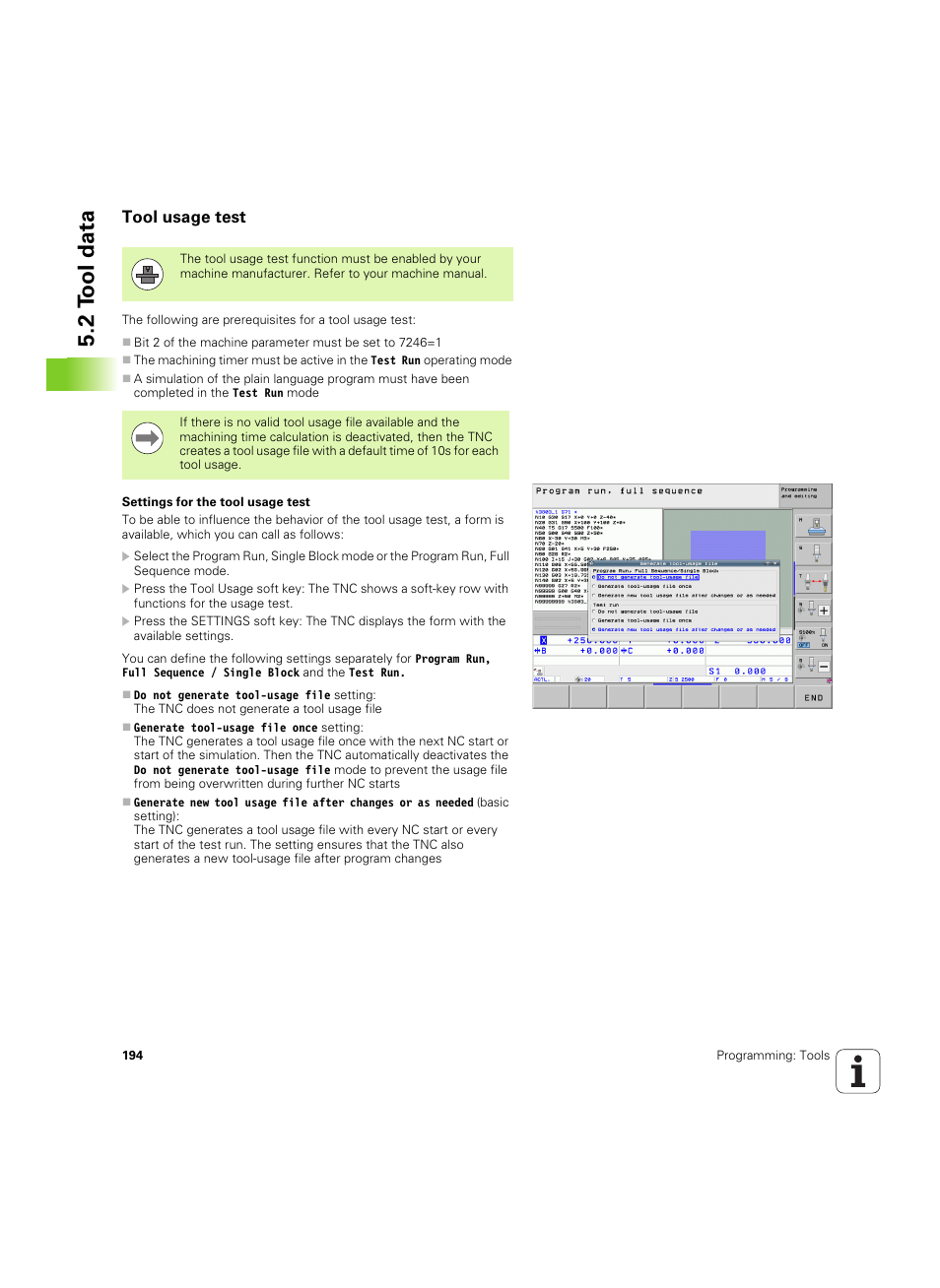 Tool usage test, 2 tool data | HEIDENHAIN iTNC 530 (60642x-04) ISO programming User Manual | Page 194 / 664