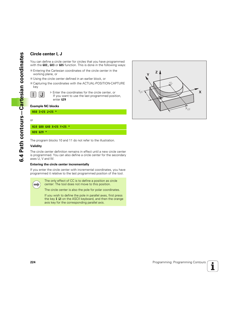 Circle center i, j, 4 pa th cont ours—car te sian coor dinat es | HEIDENHAIN iTNC 530 (60642x-04) ISO programming User Manual | Page 224 / 664