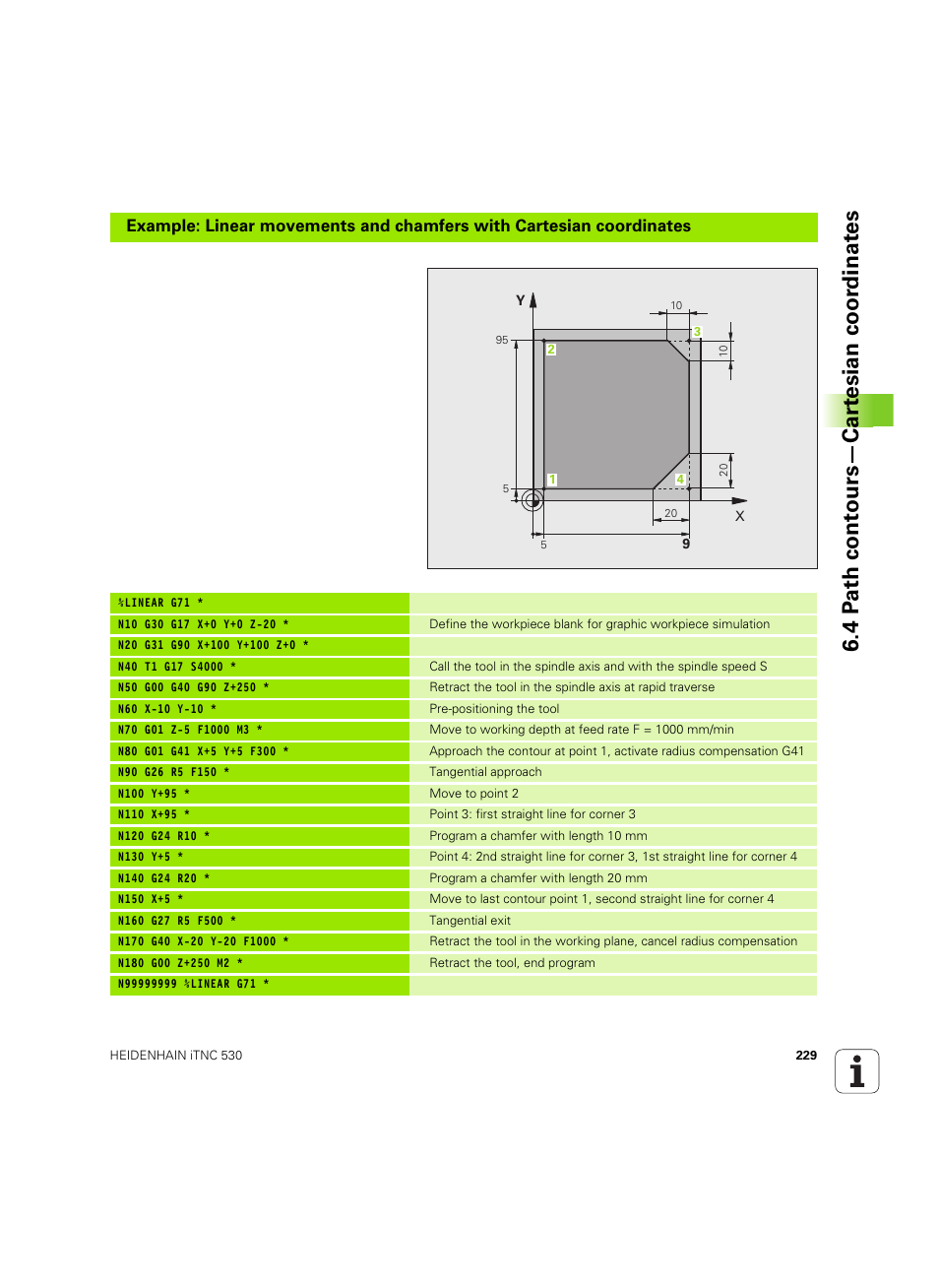 4 pa th cont ours—car te sian coor dinat es | HEIDENHAIN iTNC 530 (60642x-04) ISO programming User Manual | Page 229 / 664