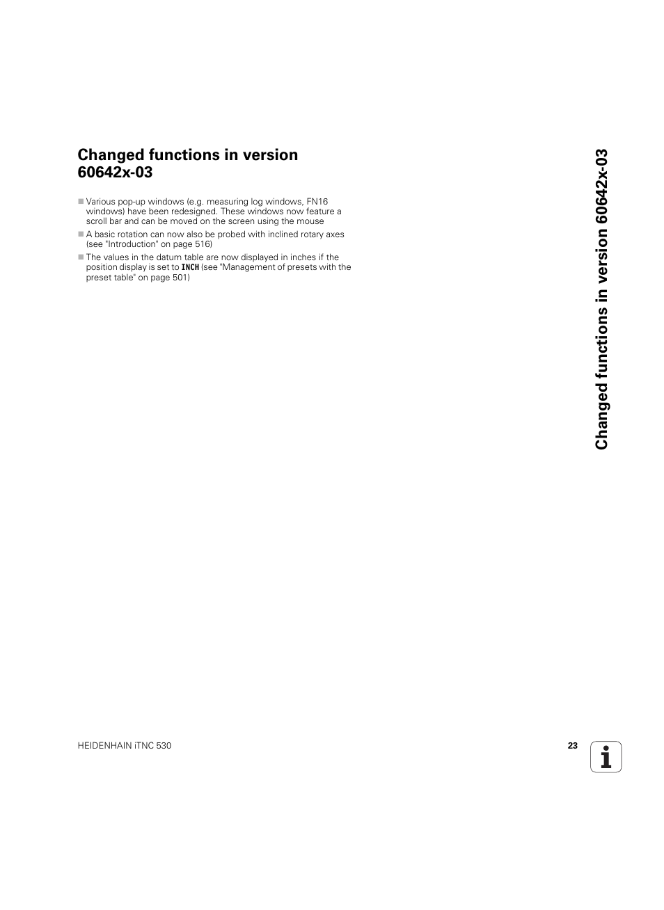 Changed functions in version 60642x-03 | HEIDENHAIN iTNC 530 (60642x-04) ISO programming User Manual | Page 23 / 664