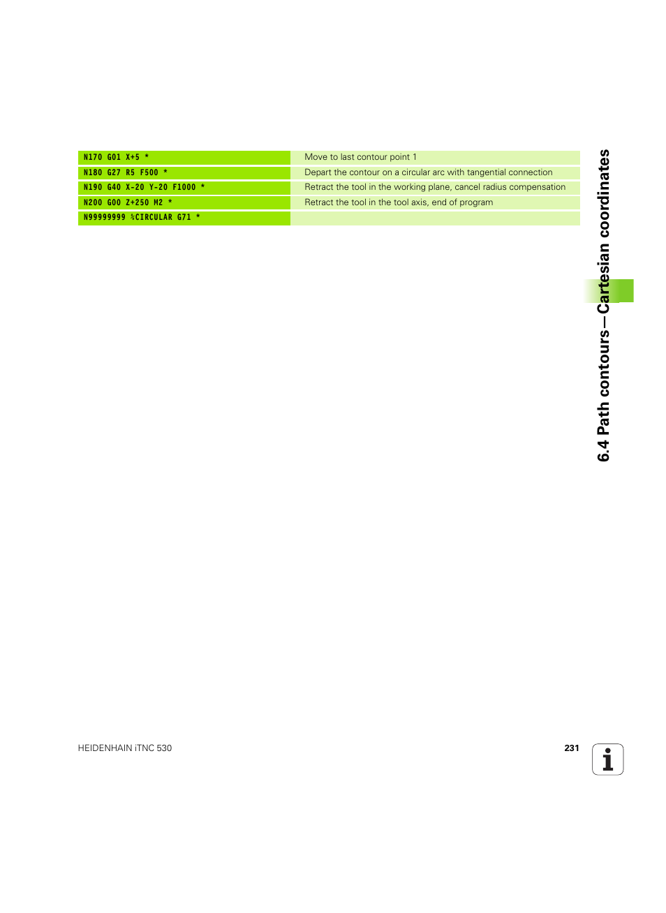 4 pa th cont ours—car te sian coor dinat es | HEIDENHAIN iTNC 530 (60642x-04) ISO programming User Manual | Page 231 / 664