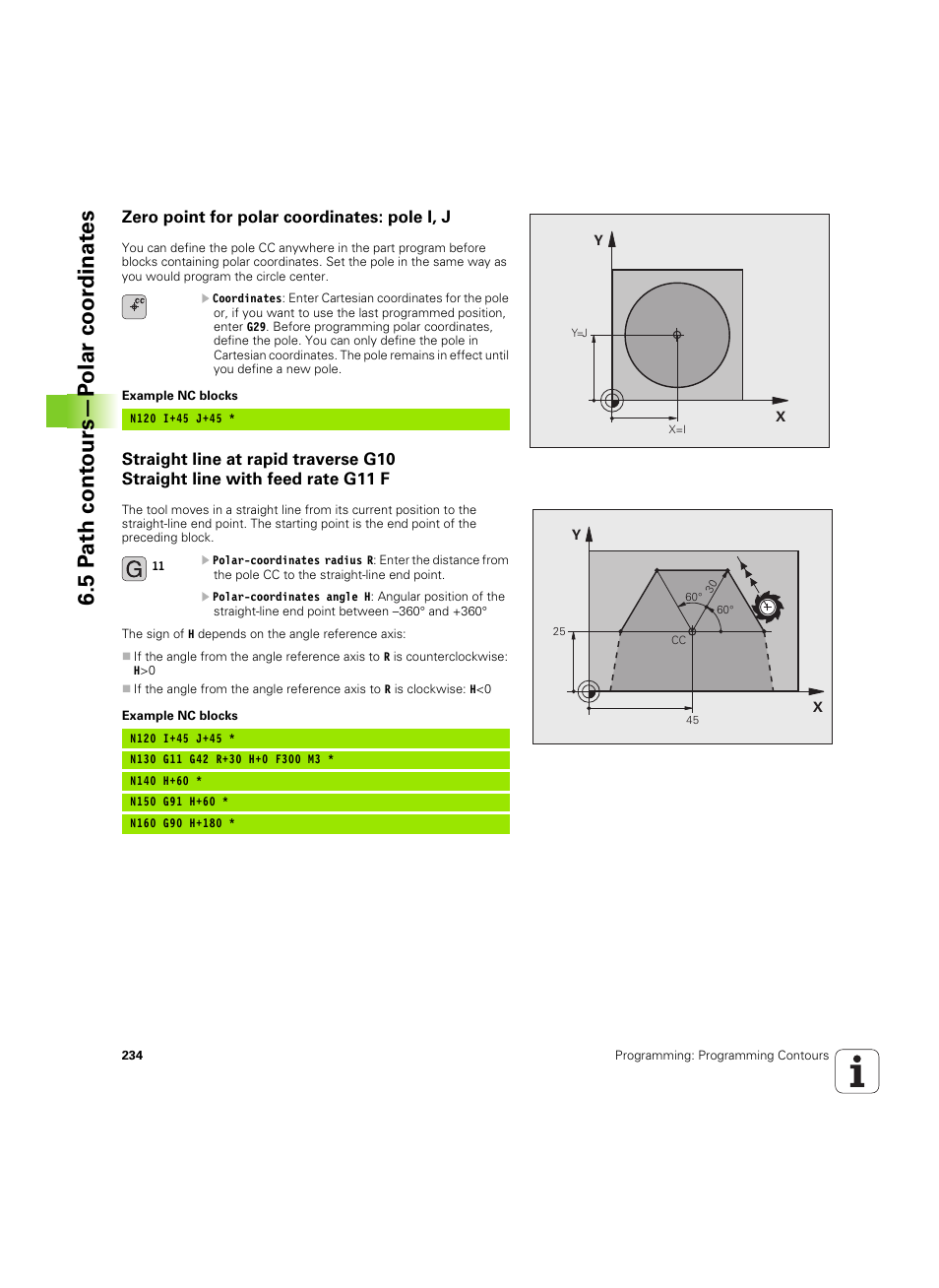 Zero point for polar coordinates: pole i, j, 5 pa th cont ours—p olar coor dinat es | HEIDENHAIN iTNC 530 (60642x-04) ISO programming User Manual | Page 234 / 664