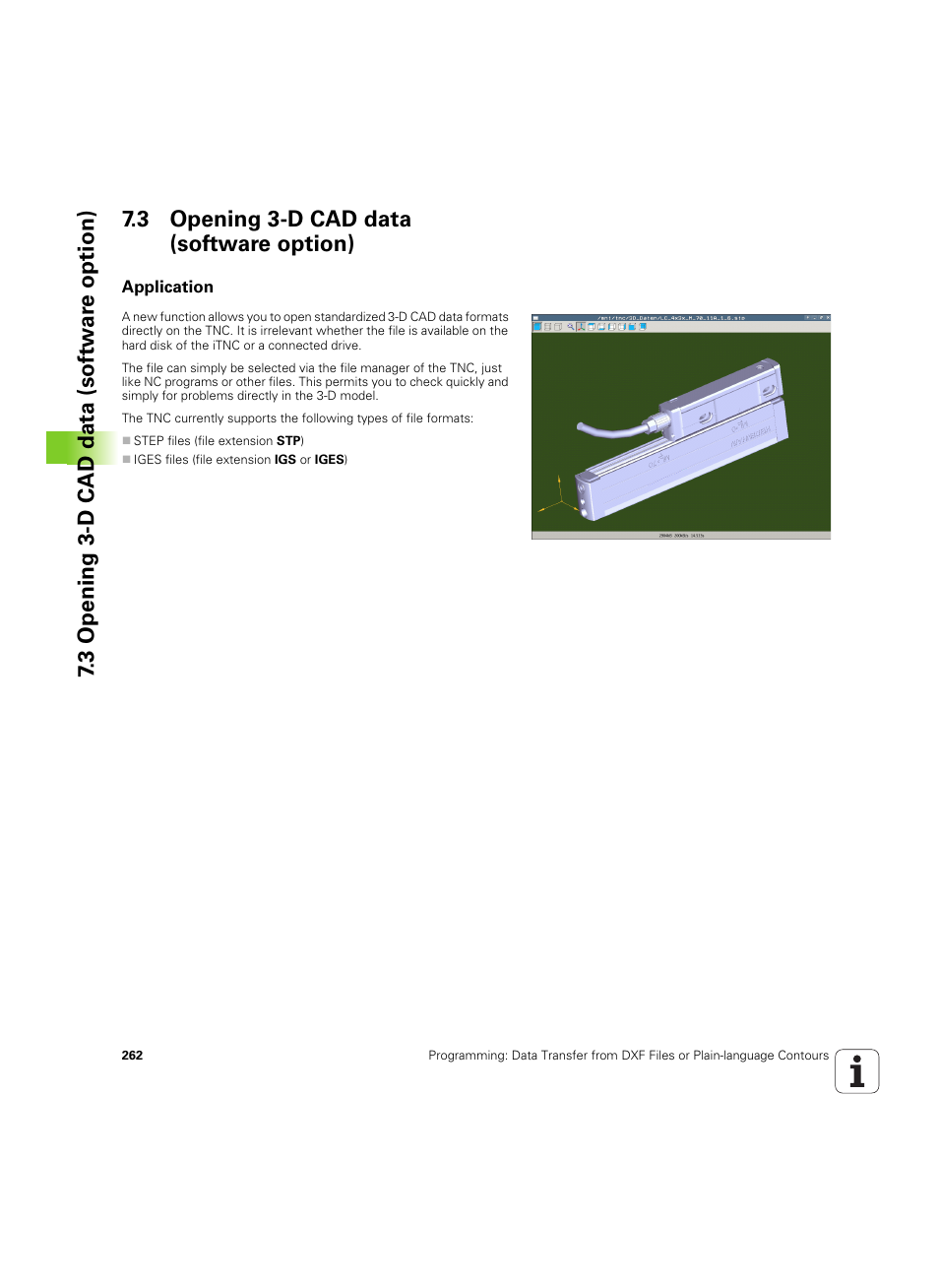 3 opening 3-d cad data (software option), Application | HEIDENHAIN iTNC 530 (60642x-04) ISO programming User Manual | Page 262 / 664