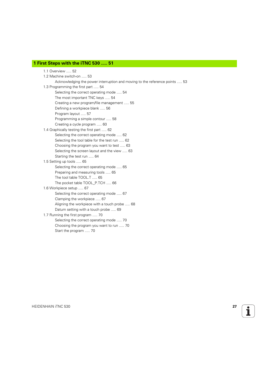 1 first steps with the itnc 530 | HEIDENHAIN iTNC 530 (60642x-04) ISO programming User Manual | Page 27 / 664