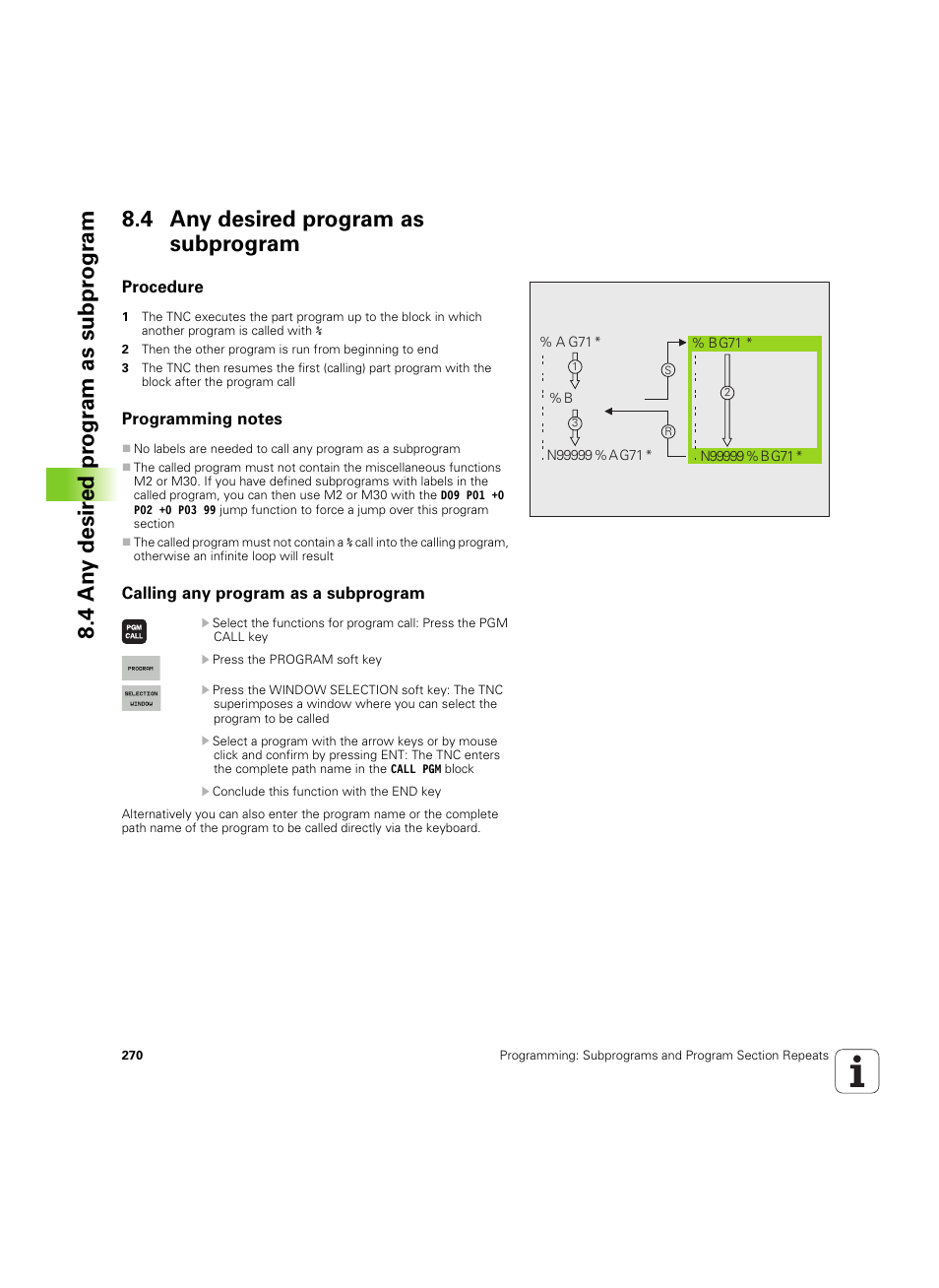 4 any desired program as subprogram, Procedure, Programming notes | Calling any program as a subprogram | HEIDENHAIN iTNC 530 (60642x-04) ISO programming User Manual | Page 270 / 664