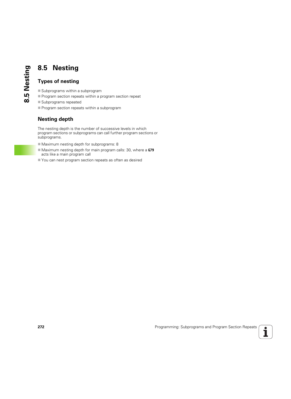 5 nesting, Types of nesting, Nesting depth | HEIDENHAIN iTNC 530 (60642x-04) ISO programming User Manual | Page 272 / 664
