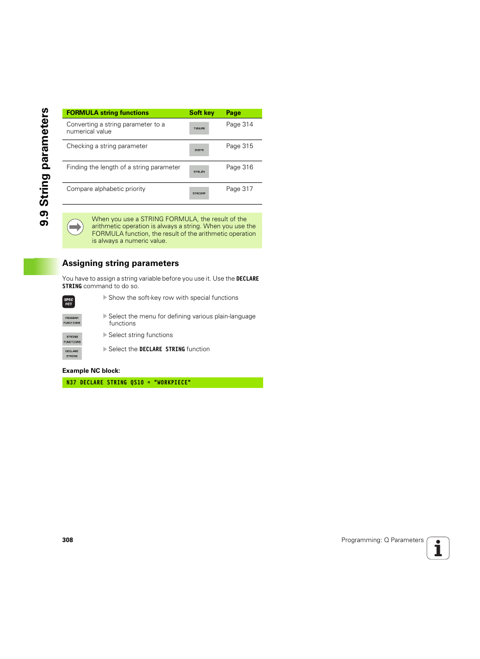 Assigning string parameters, 9 str ing par amet ers | HEIDENHAIN iTNC 530 (60642x-04) ISO programming User Manual | Page 308 / 664
