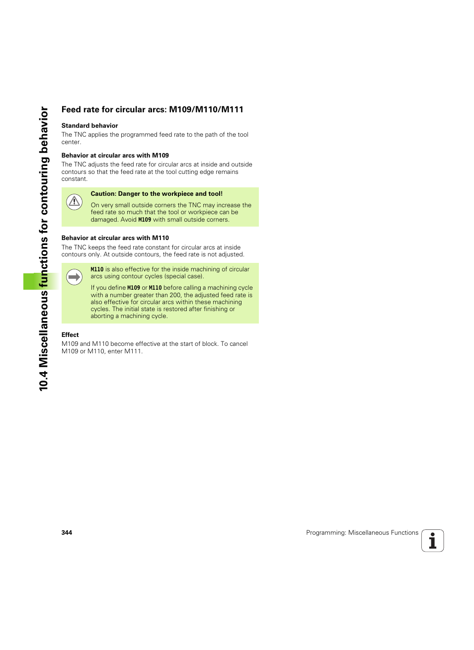 Feed rate for circular arcs: m109/m110/m111 | HEIDENHAIN iTNC 530 (60642x-04) ISO programming User Manual | Page 344 / 664