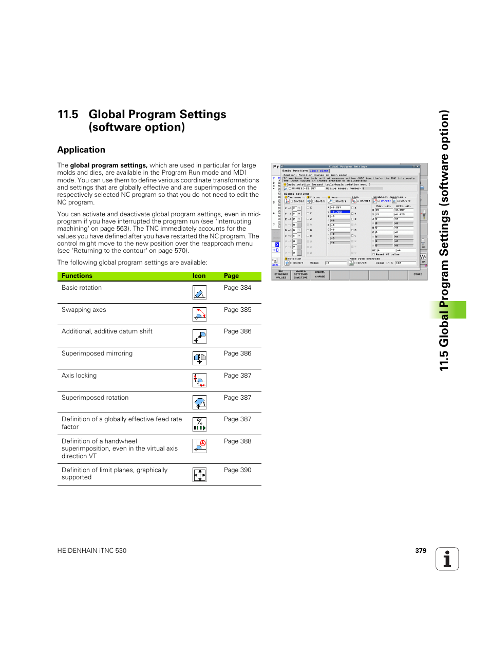 5 global program settings (software option), Application | HEIDENHAIN iTNC 530 (60642x-04) ISO programming User Manual | Page 379 / 664