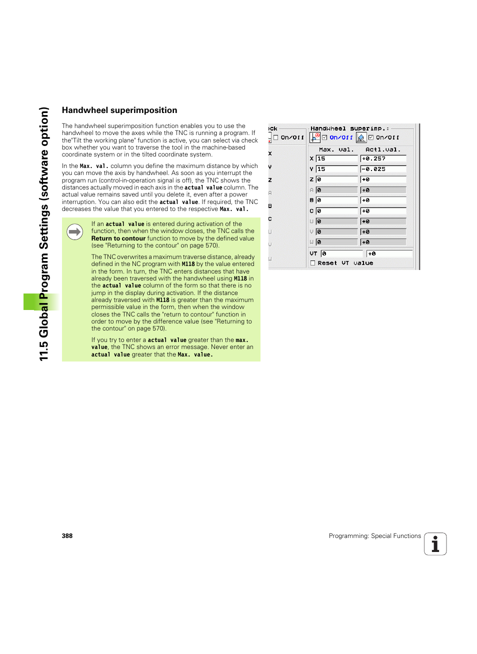 Handwheel superimposition | HEIDENHAIN iTNC 530 (60642x-04) ISO programming User Manual | Page 388 / 664