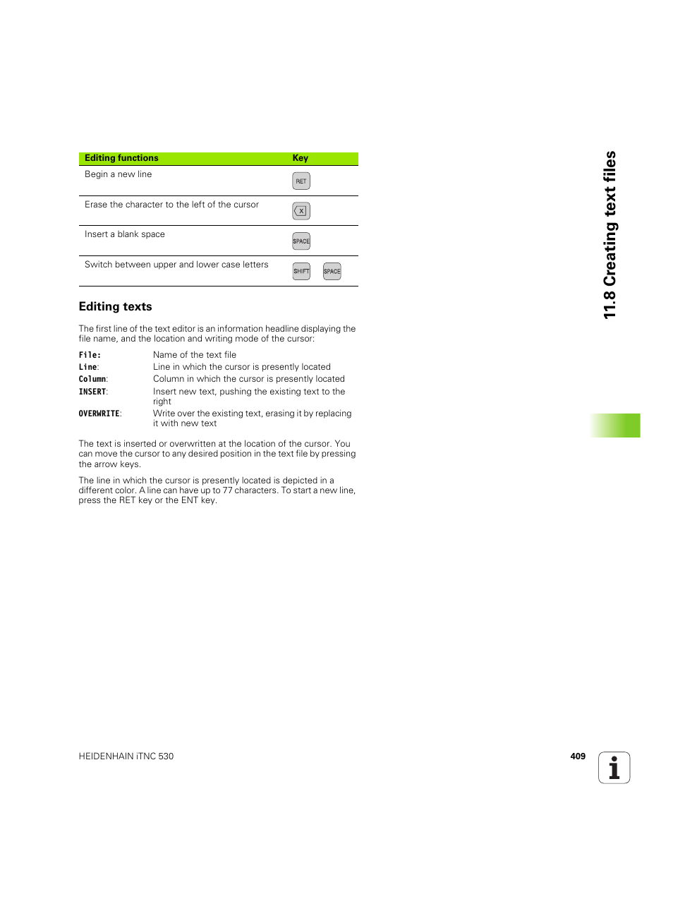 Editing texts, 11 .8 cr eating te xt files | HEIDENHAIN iTNC 530 (60642x-04) ISO programming User Manual | Page 409 / 664