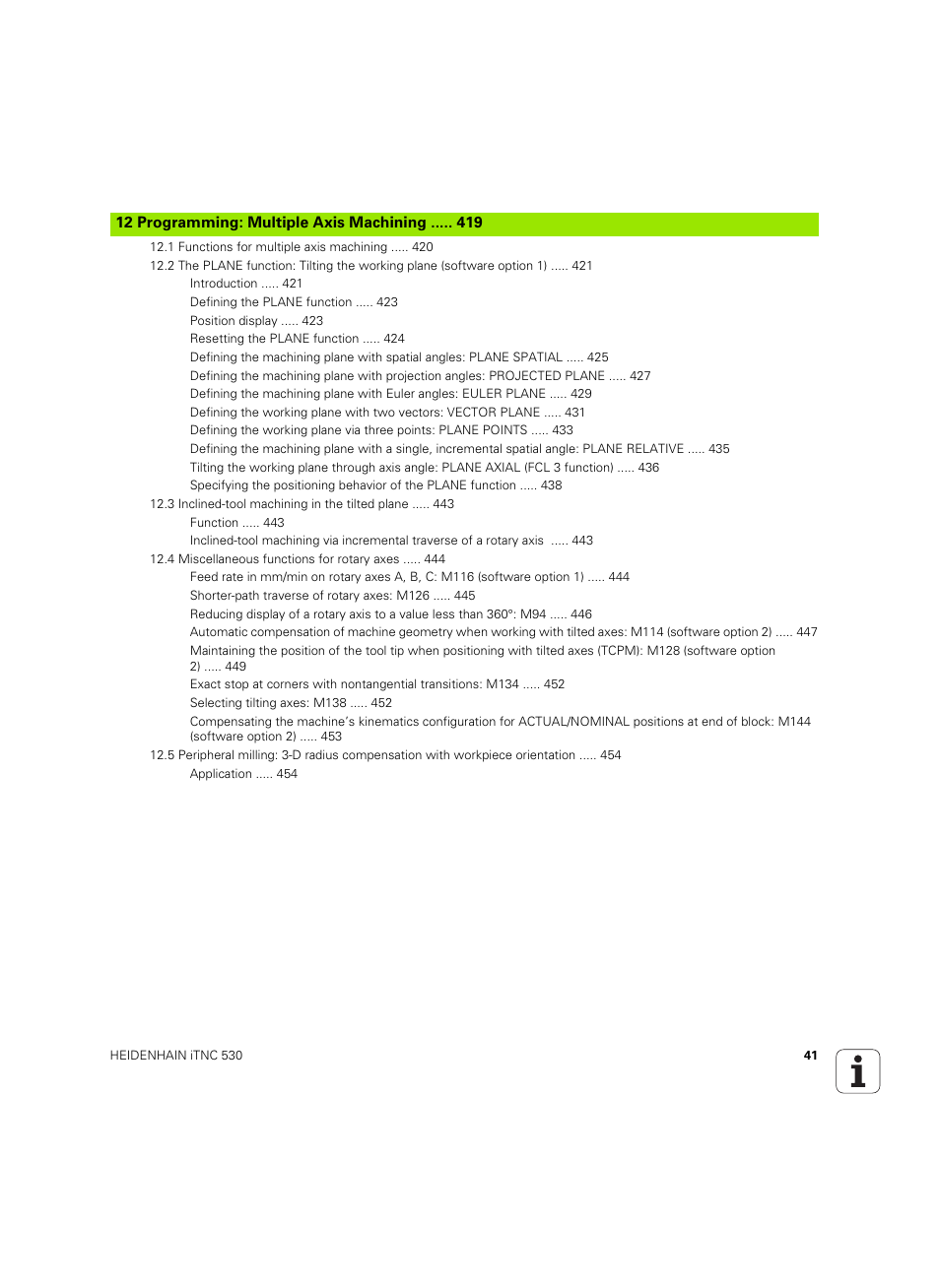 12 programming: multiple axis machining | HEIDENHAIN iTNC 530 (60642x-04) ISO programming User Manual | Page 41 / 664