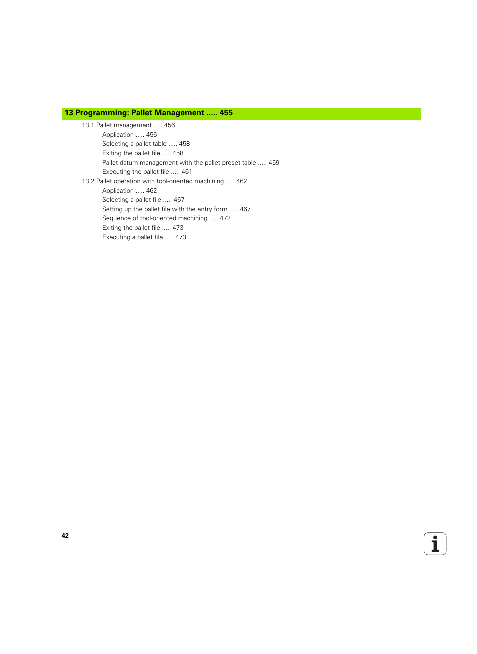 13 programming: pallet management | HEIDENHAIN iTNC 530 (60642x-04) ISO programming User Manual | Page 42 / 664