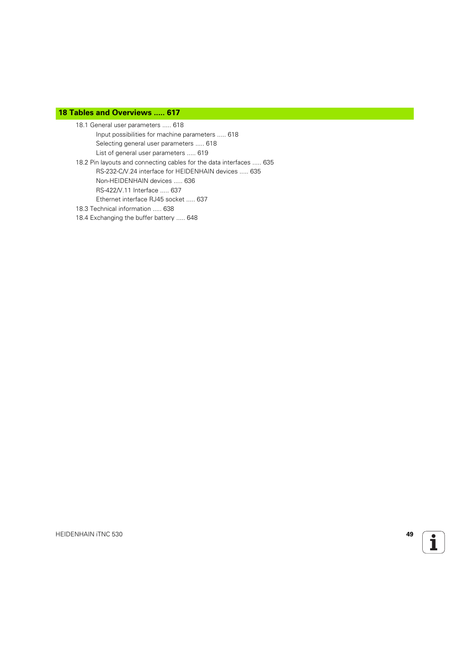 18 tables and overviews | HEIDENHAIN iTNC 530 (60642x-04) ISO programming User Manual | Page 49 / 664