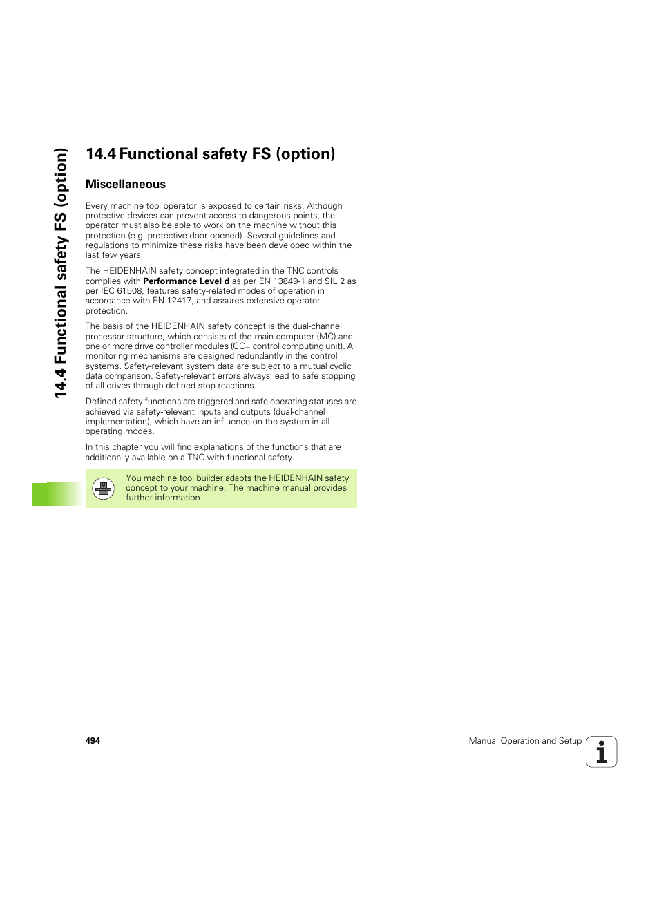 4 functional safety fs (option), Miscellaneous | HEIDENHAIN iTNC 530 (60642x-04) ISO programming User Manual | Page 494 / 664