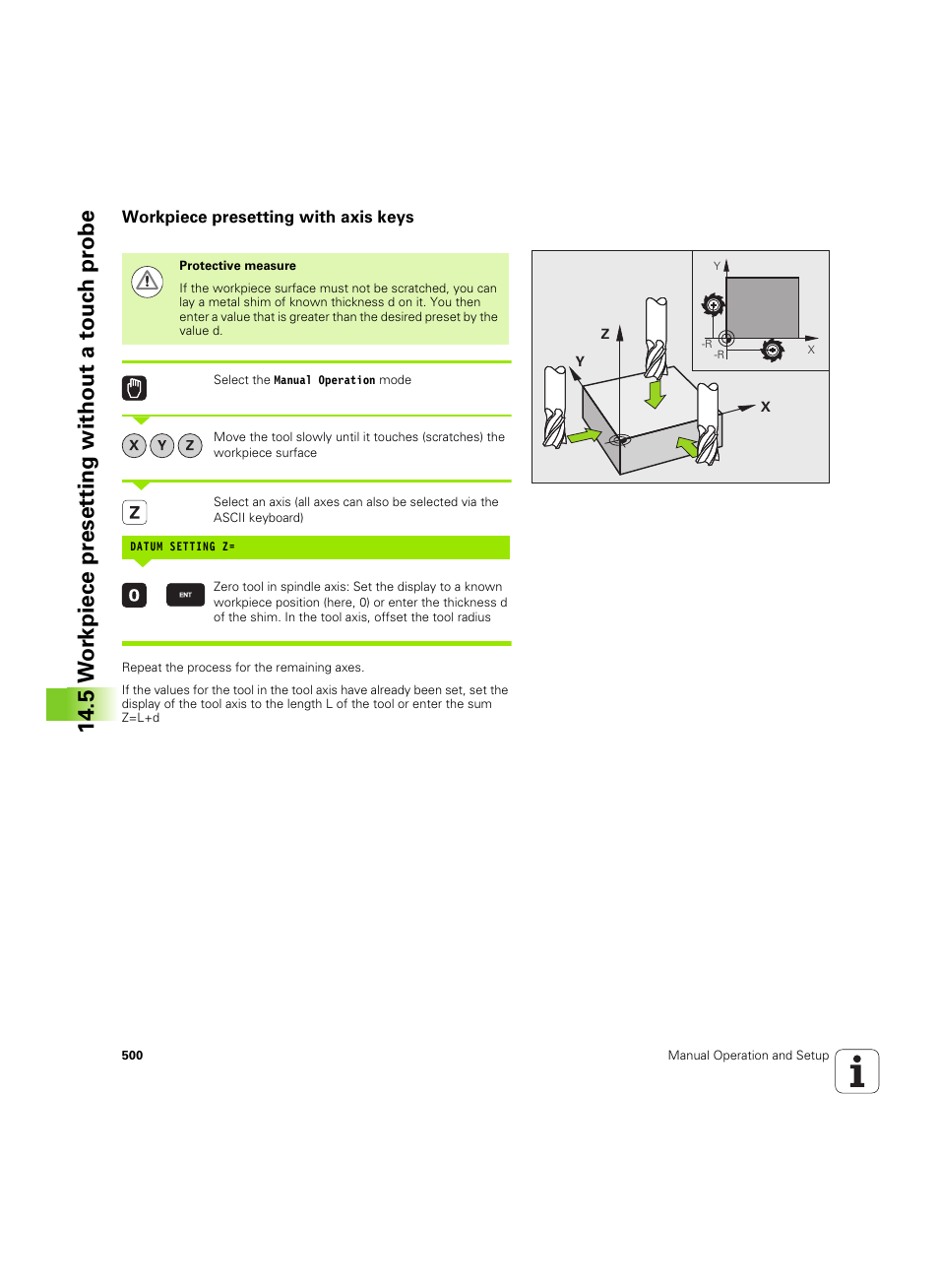 Workpiece presetting with axis keys | HEIDENHAIN iTNC 530 (60642x-04) ISO programming User Manual | Page 500 / 664