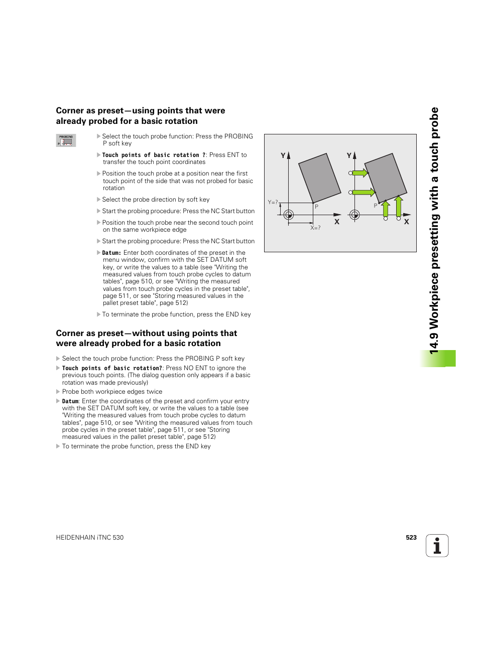9 w or kpiece pr eset ting with a to uc h pr obe | HEIDENHAIN iTNC 530 (60642x-04) ISO programming User Manual | Page 523 / 664