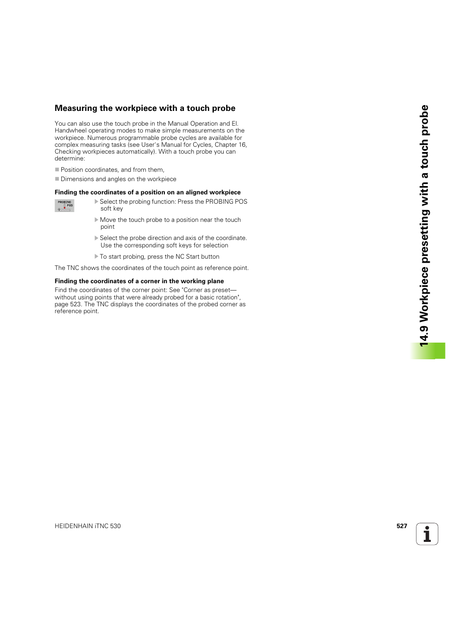 Measuring the workpiece with a touch probe, 9 w or kpiece pr eset ting with a to uc h pr obe | HEIDENHAIN iTNC 530 (60642x-04) ISO programming User Manual | Page 527 / 664