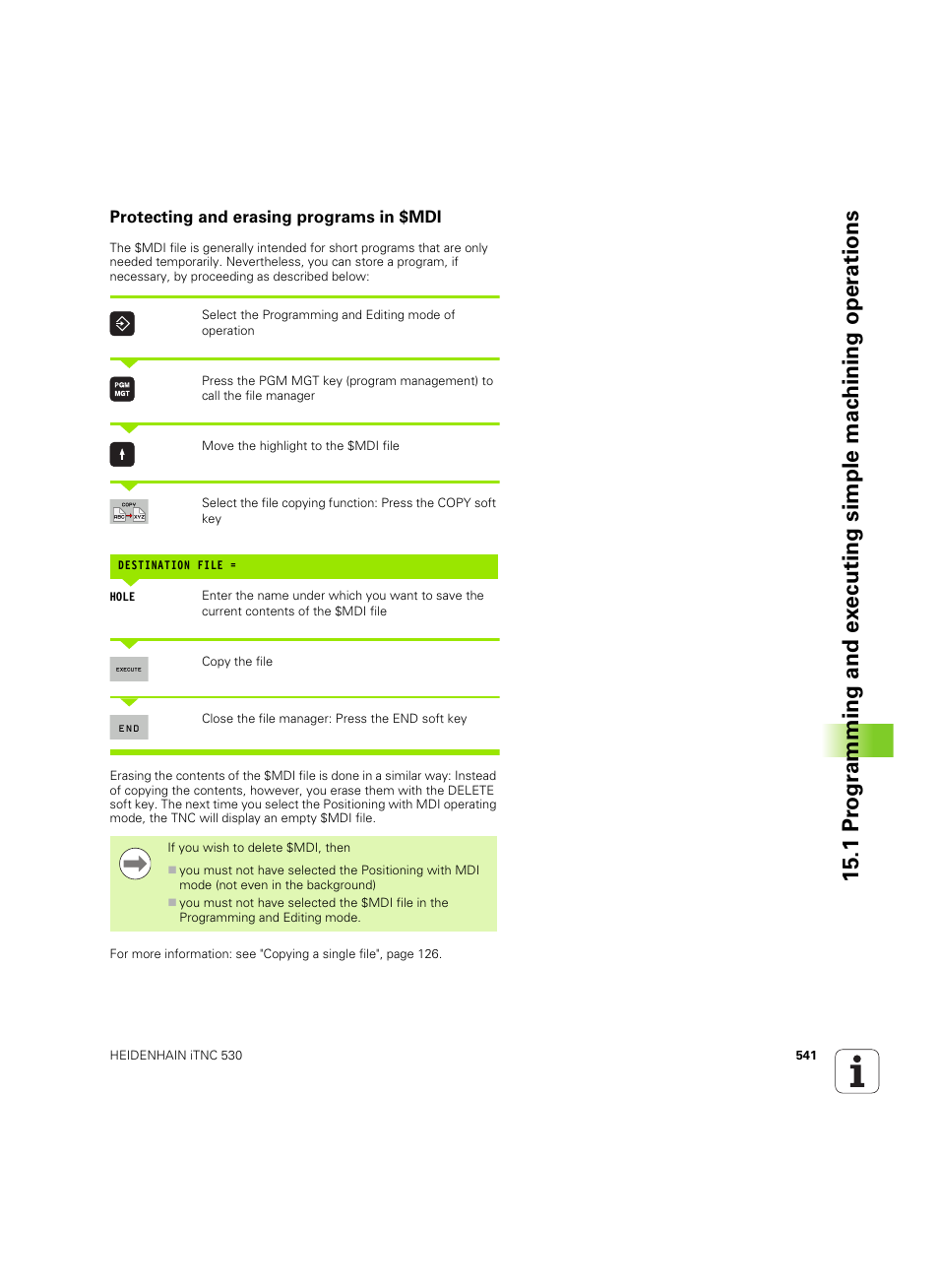 Protecting and erasing programs in $mdi | HEIDENHAIN iTNC 530 (60642x-04) ISO programming User Manual | Page 541 / 664