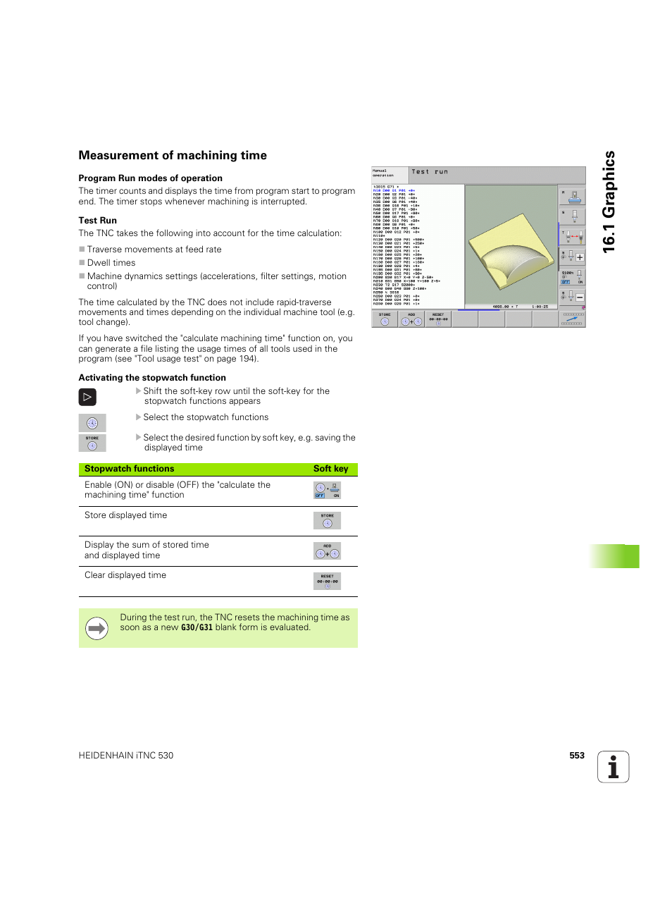 Measurement of machining time, 1 gr ap hics | HEIDENHAIN iTNC 530 (60642x-04) ISO programming User Manual | Page 553 / 664