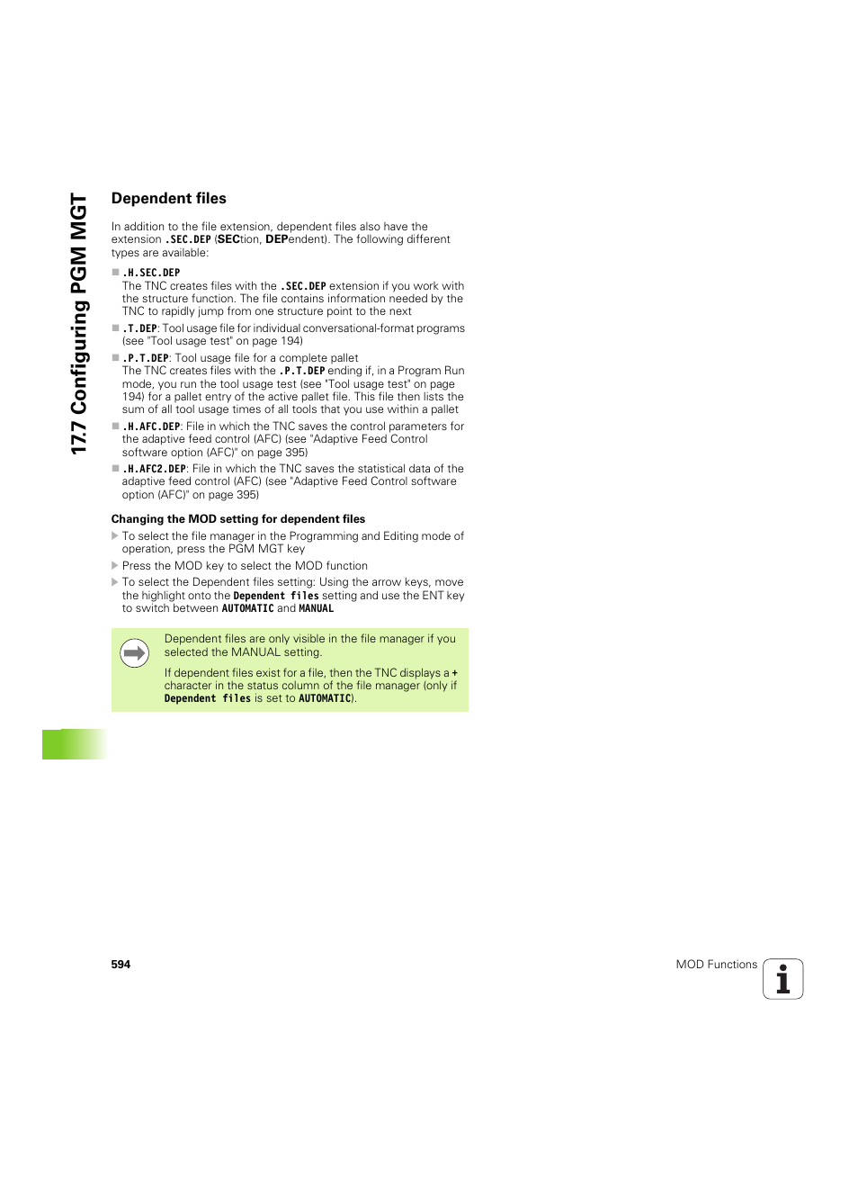 Dependent files, 17 .7 configur ing pgm mgt | HEIDENHAIN iTNC 530 (60642x-04) ISO programming User Manual | Page 594 / 664