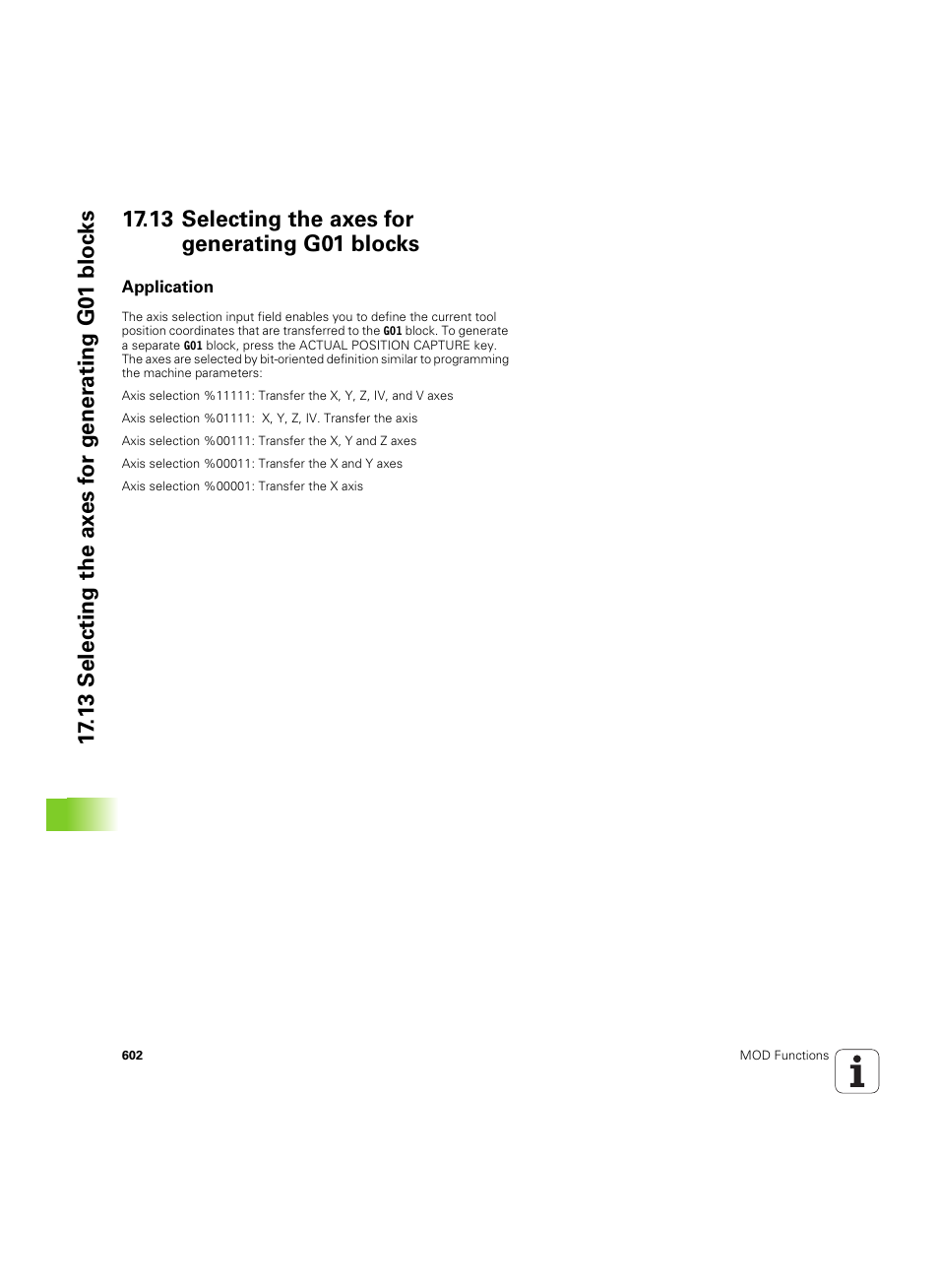13 selecting the axes for generating g01 blocks, Application | HEIDENHAIN iTNC 530 (60642x-04) ISO programming User Manual | Page 602 / 664