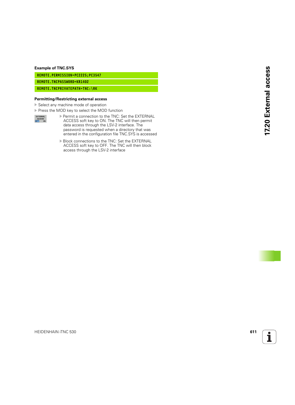 17 .20 ext er nal access | HEIDENHAIN iTNC 530 (60642x-04) ISO programming User Manual | Page 611 / 664