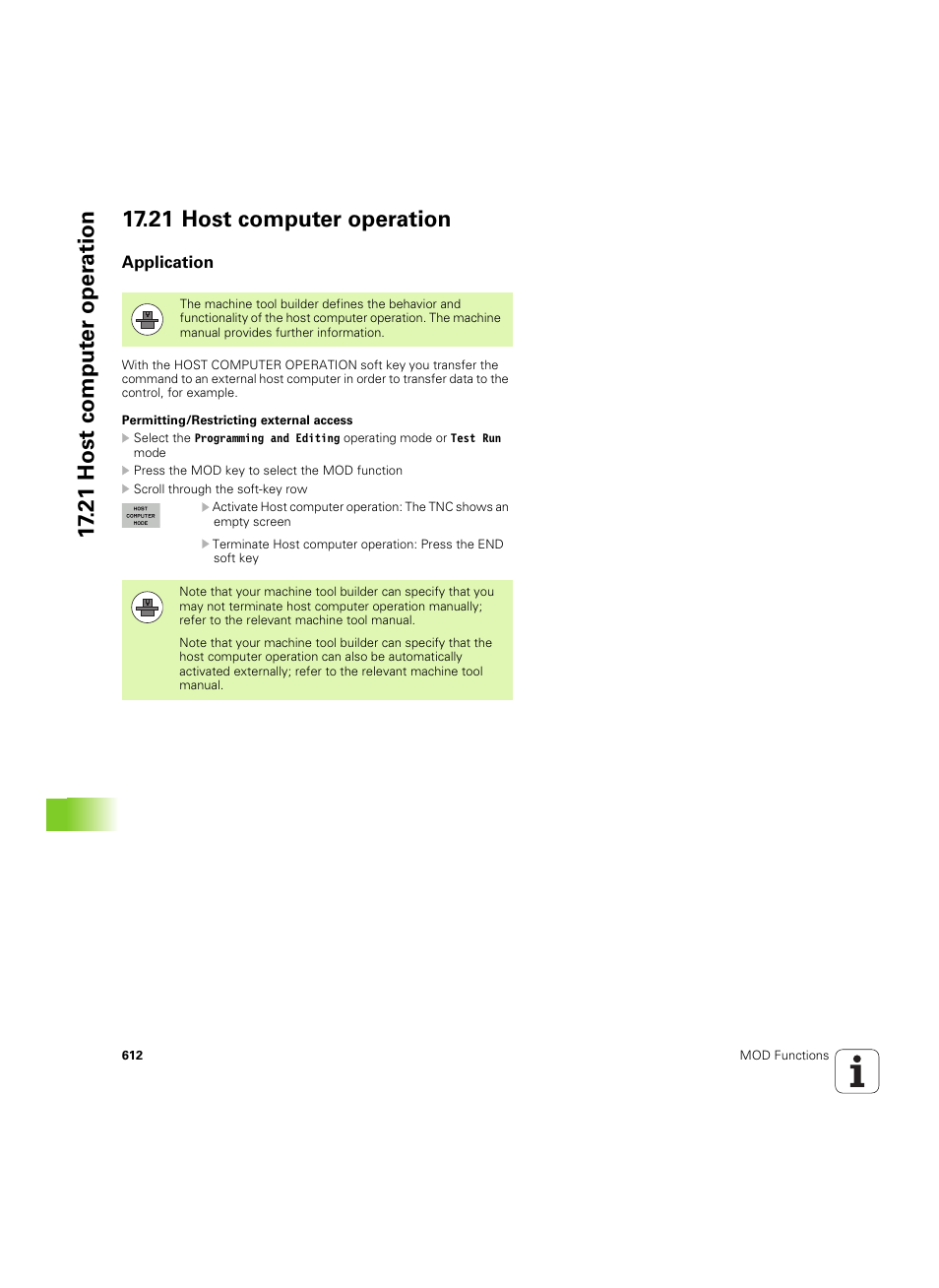 21 host computer operation, Application, See "host | HEIDENHAIN iTNC 530 (60642x-04) ISO programming User Manual | Page 612 / 664