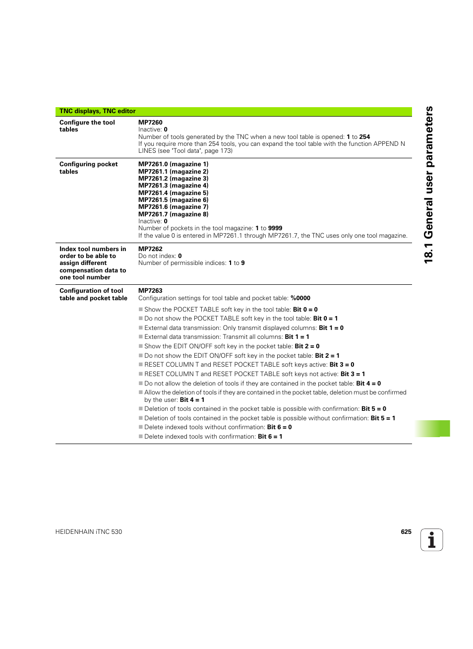 18 .1 gener al user par amet ers | HEIDENHAIN iTNC 530 (60642x-04) ISO programming User Manual | Page 625 / 664