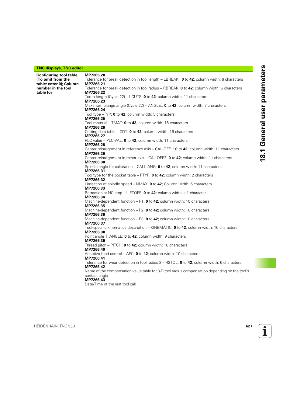 18 .1 gener al user par amet ers | HEIDENHAIN iTNC 530 (60642x-04) ISO programming User Manual | Page 627 / 664
