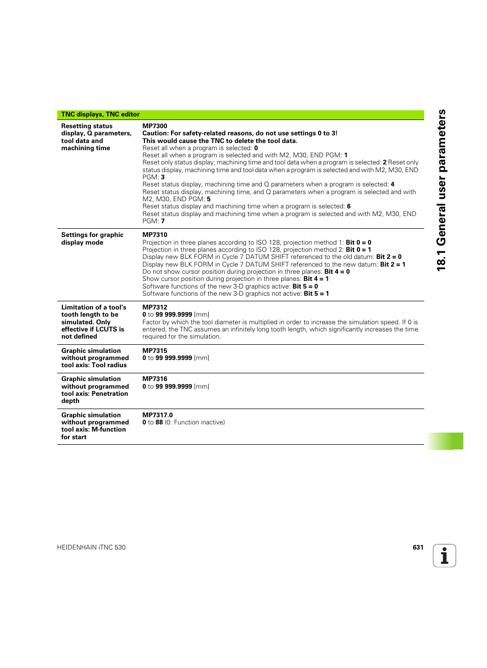 18 .1 gener al user par amet ers | HEIDENHAIN iTNC 530 (60642x-04) ISO programming User Manual | Page 631 / 664