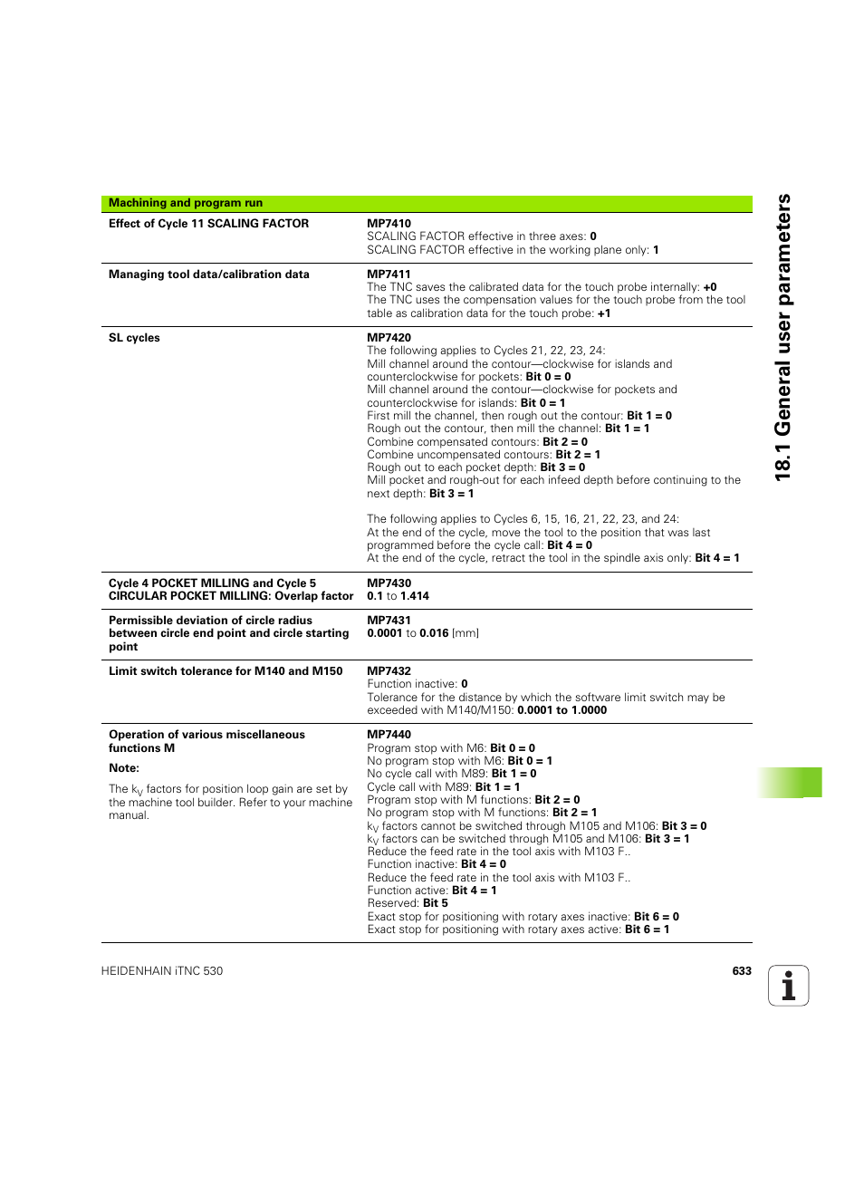 18 .1 gener al user par amet ers | HEIDENHAIN iTNC 530 (60642x-04) ISO programming User Manual | Page 633 / 664