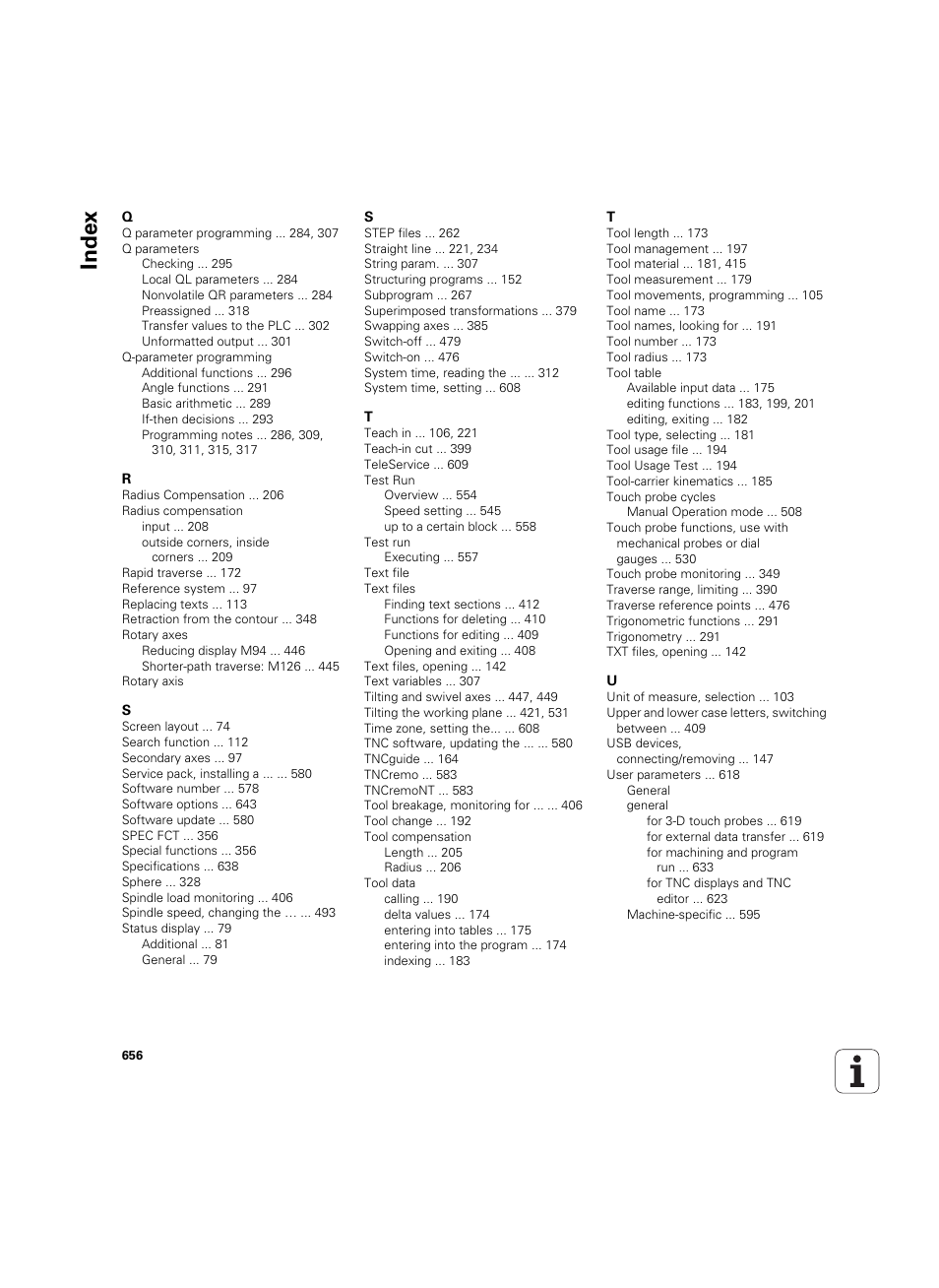 Index | HEIDENHAIN iTNC 530 (60642x-04) ISO programming User Manual | Page 656 / 664