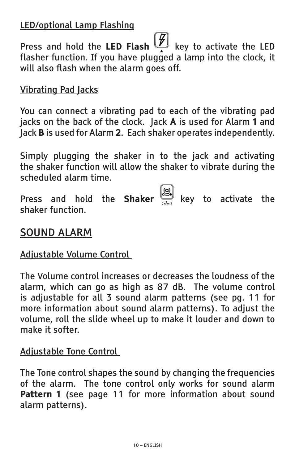 Sound alarm | ClearSounds SW200 User Manual | Page 10 / 20
