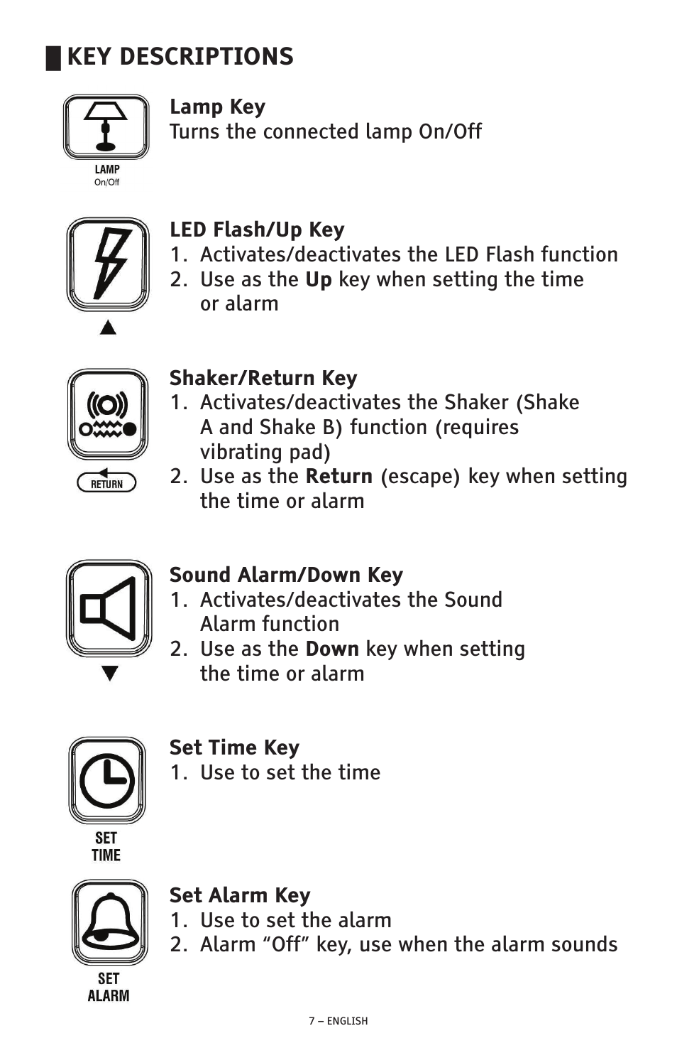 Key descriptions | ClearSounds SW200 User Manual | Page 7 / 20