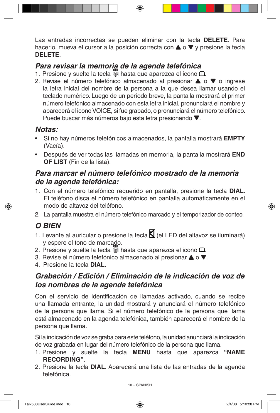 Notas, O bien | ClearSounds TALK500 User Manual | Page 26 / 32