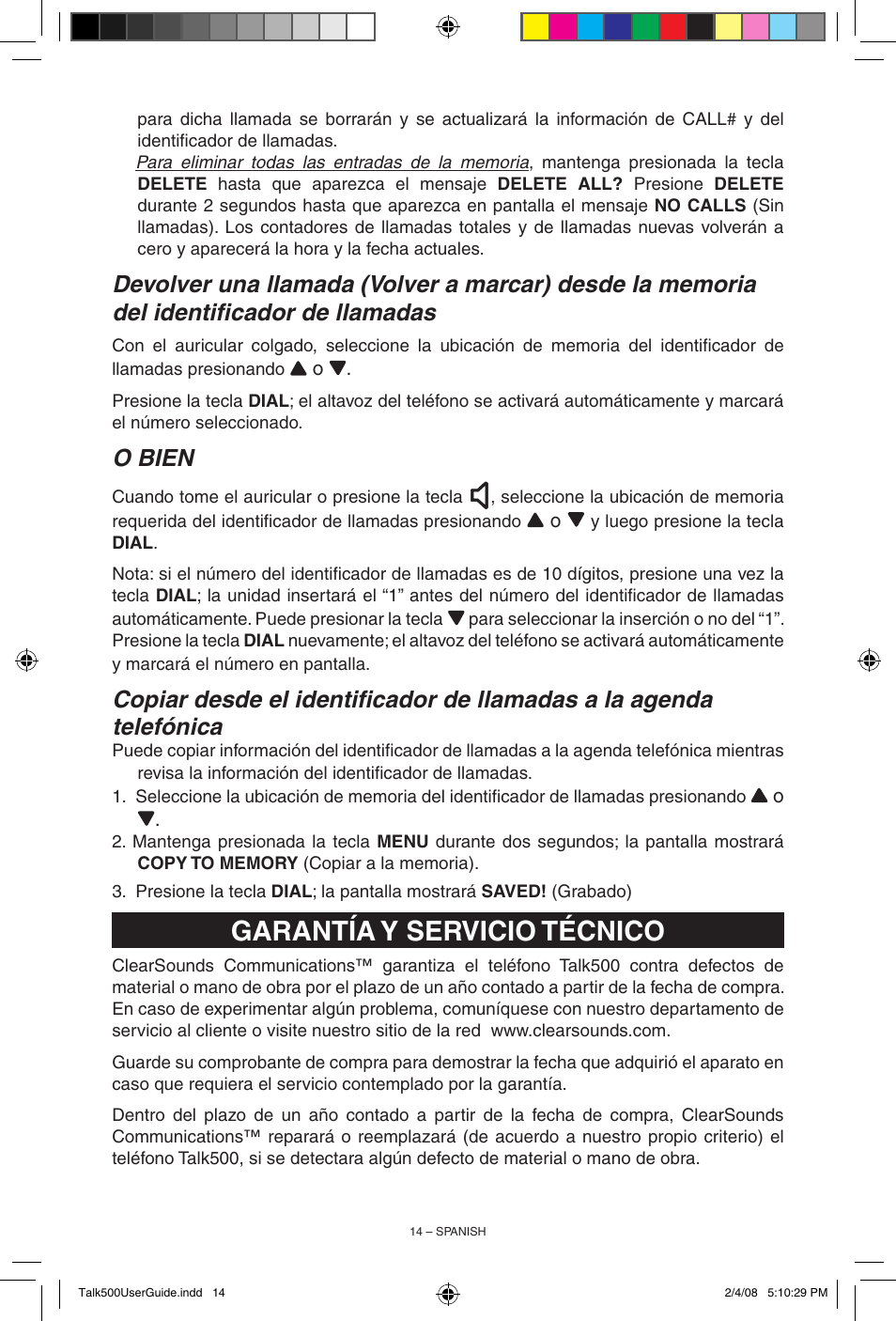 Garantía y servicio técnico, O bien | ClearSounds TALK500 User Manual | Page 30 / 32