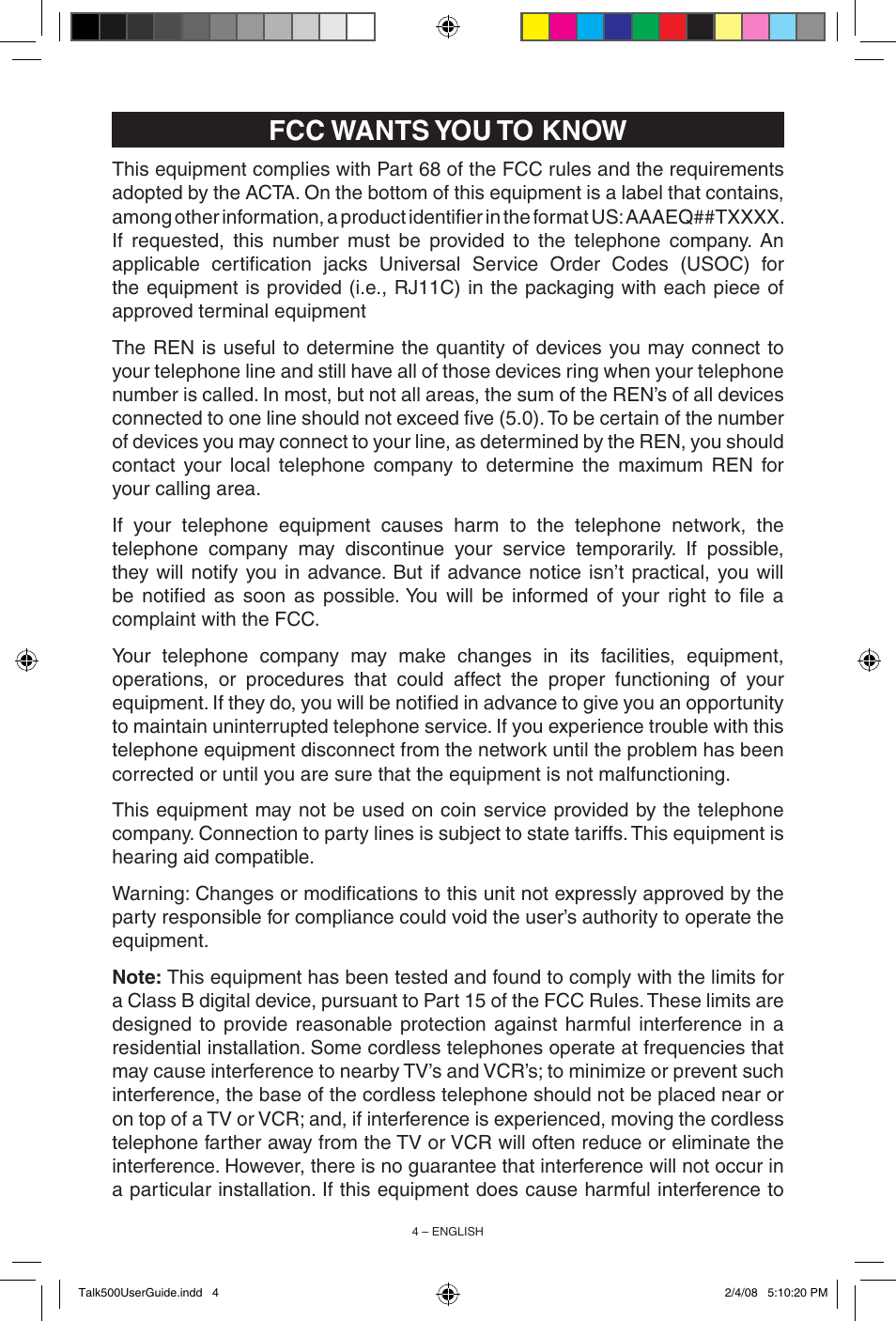 Fcc wants you to know | ClearSounds TALK500 User Manual | Page 4 / 32